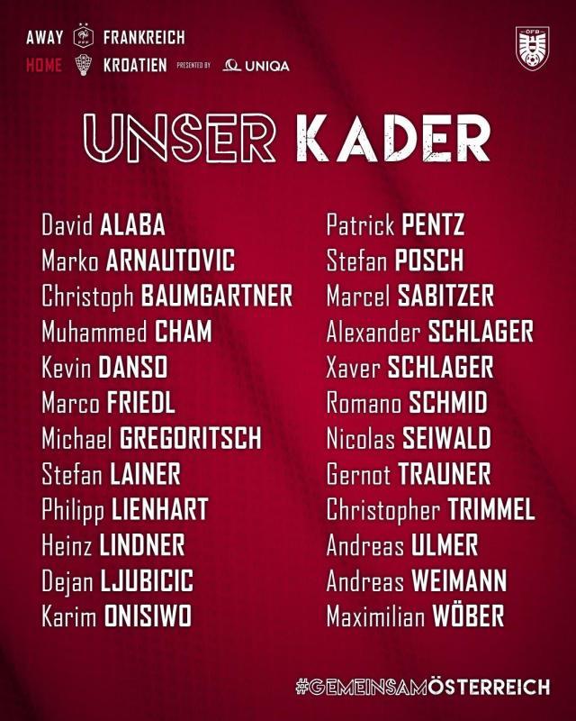 网页版登录入口地址-奥地利24人大名单：阿拉巴领衔，扎比策、阿瑙在列